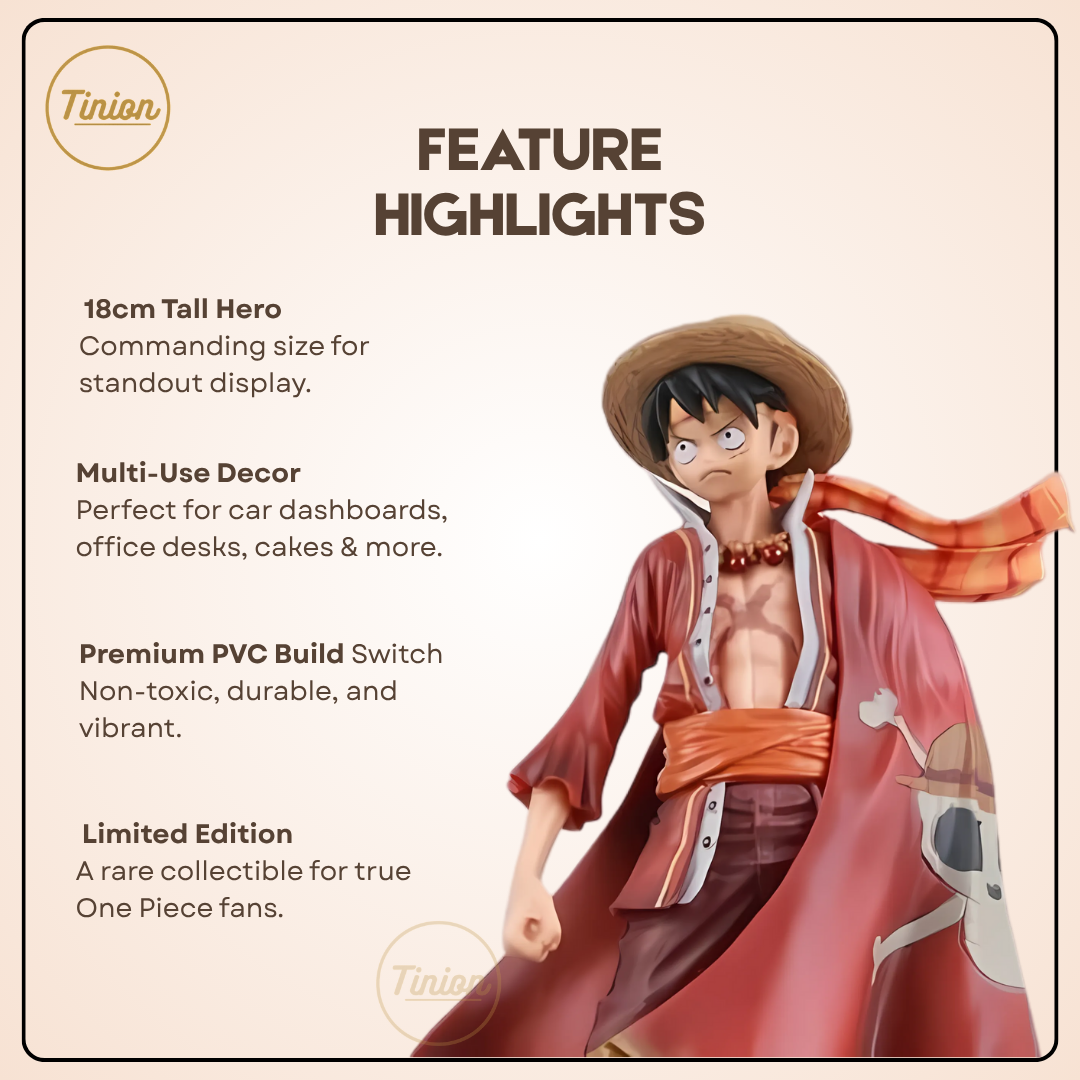Tinion || Monkey D. Luffy Action Figure – 18cm Limited Edition Collectible | One Piece Anime Decor for Desk, Dashboard, Cake & Display