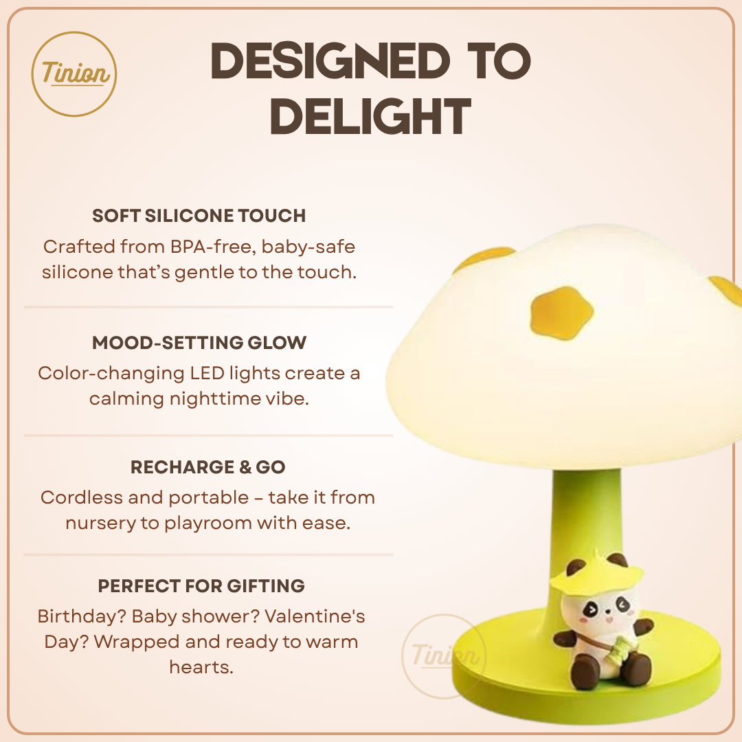 Tinion || Tree Panda Silicone Night Light – Soft LED Lamp for Kids, Toddlers & Teens | Rechargeable, BPA-Free, Cute Room Decor Gift