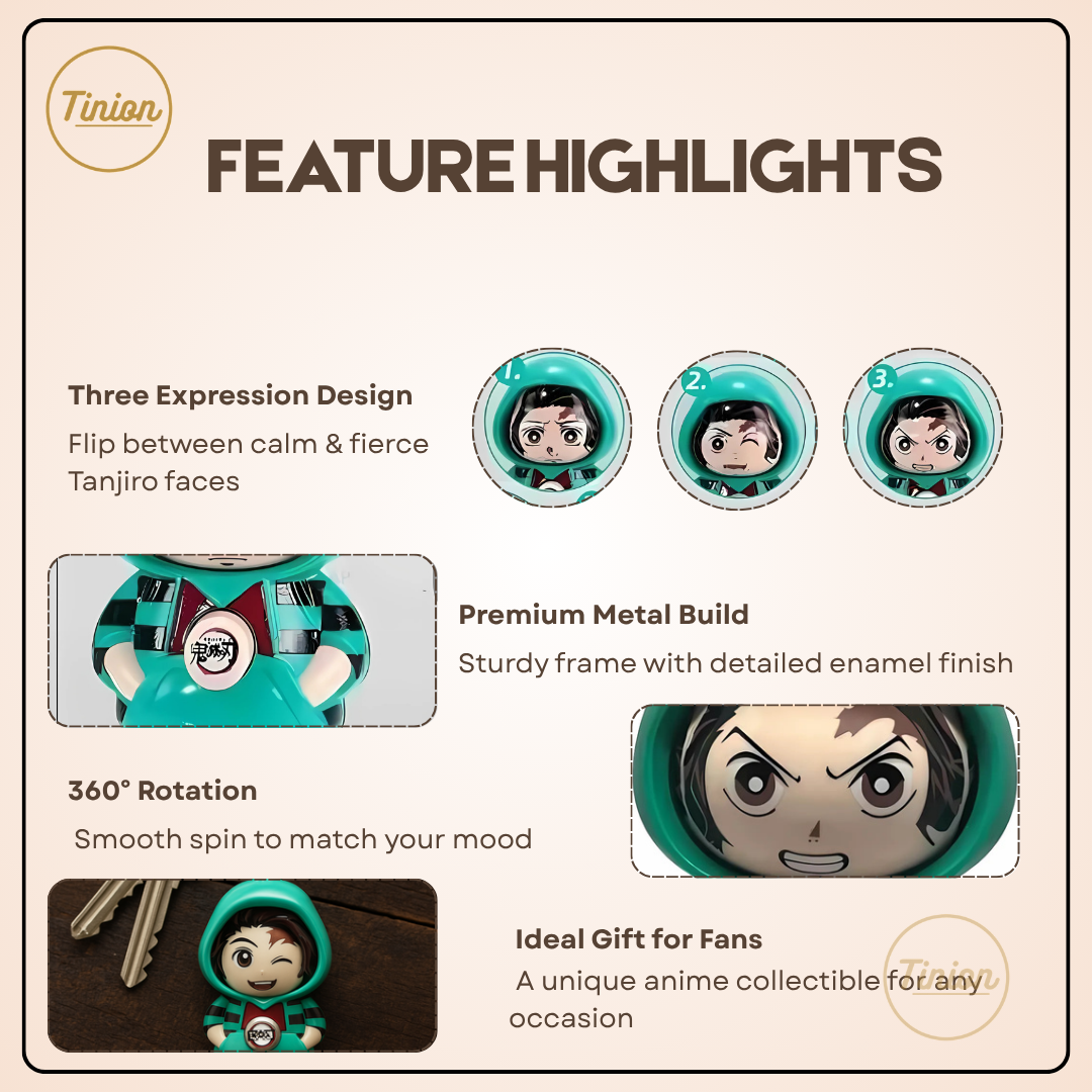 Tinion || Tanjiro Face-Changing Keychain – 360° Rotating Dual Expression Anime Collectible