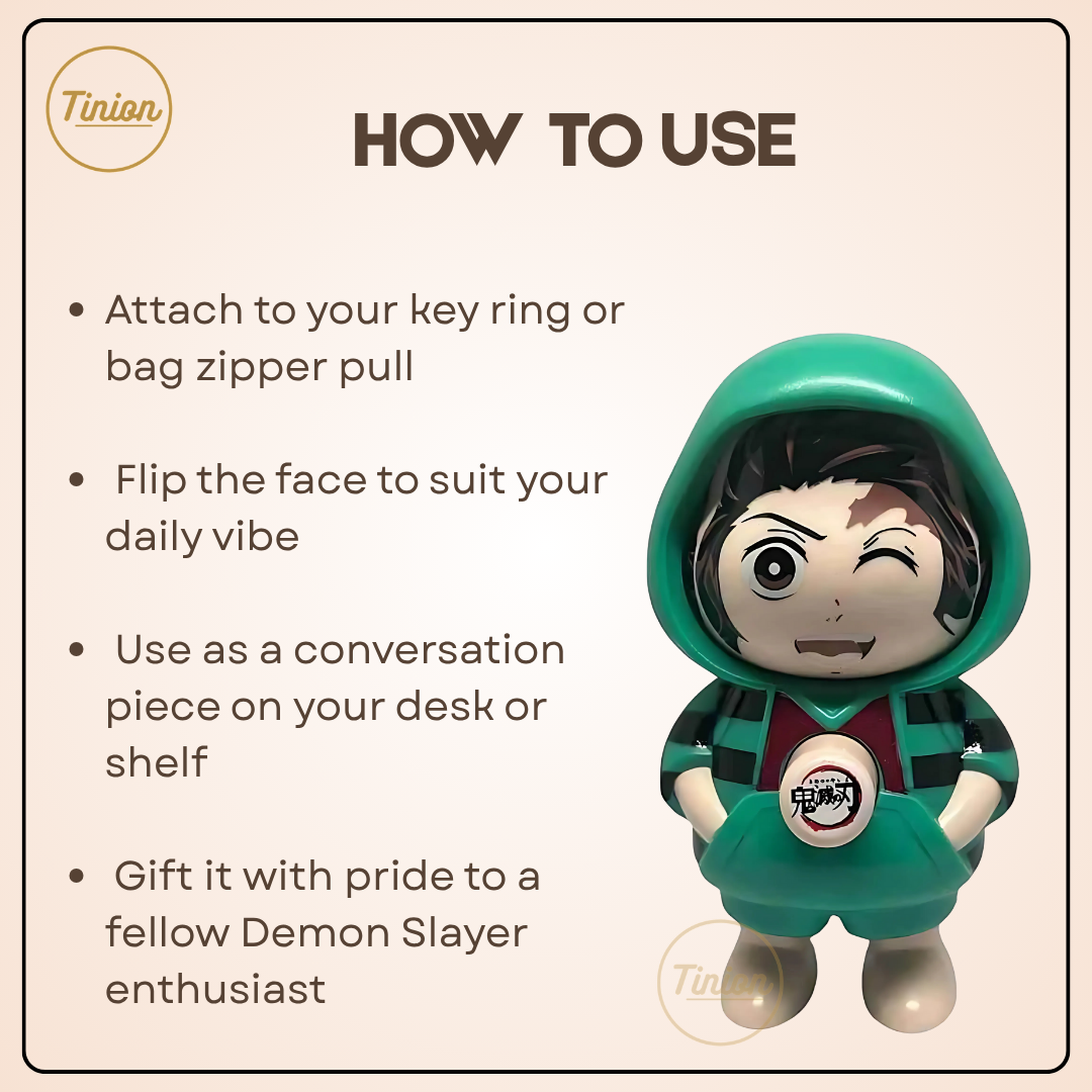 Tinion || Tanjiro Face-Changing Keychain – 360° Rotating Dual Expression Anime Collectible