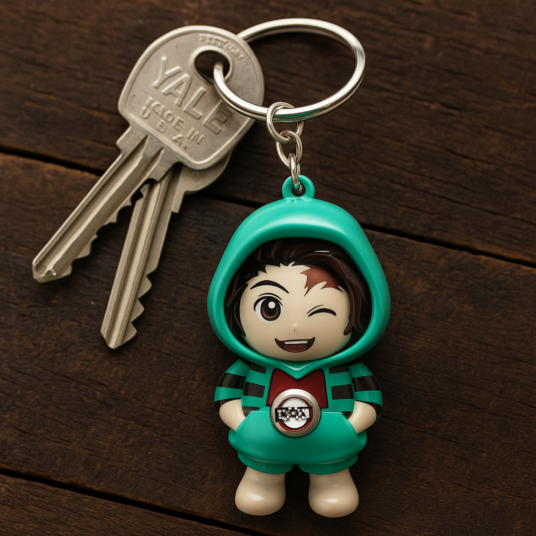 Tinion || Tanjiro Face-Changing Keychain – 360° Rotating Dual Expression Anime Collectible