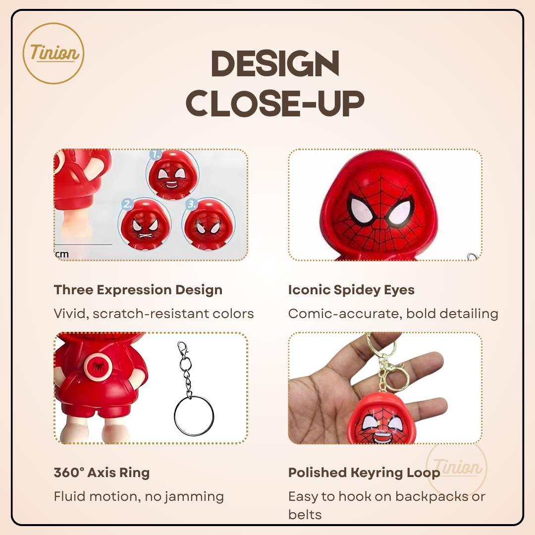 Tinion || Spider-Man Face-Changing Keychain – 360° Rotating Dual Expression Marvel Collectible