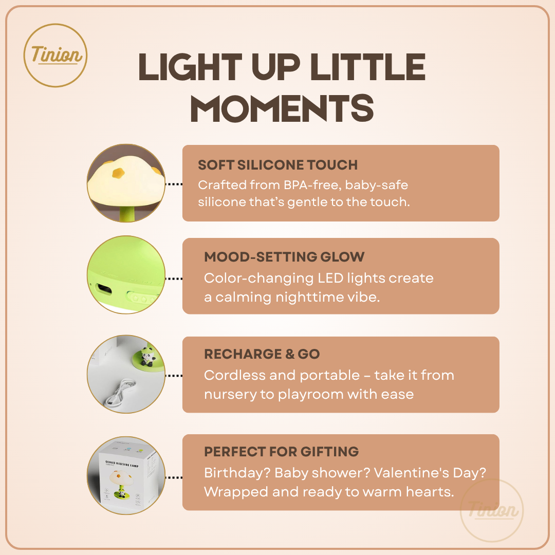 Tinion || Tree Panda Silicone Night Light – Soft LED Lamp for Kids, Toddlers & Teens | Rechargeable, BPA-Free, Cute Room Decor Gift