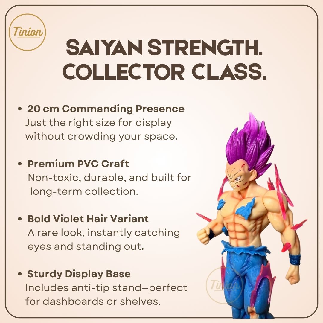 Tinion | Dragon Ball Z Vegeta Action Figure – 20 cm Violet Hair PVC Collectible