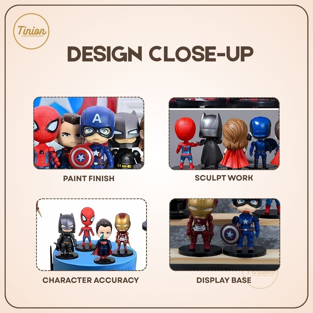 Tinion | Avengers Action Figure Set (6-Pack) – 10cm Miniature Collectibles for Desk, Car, Cake & Decor