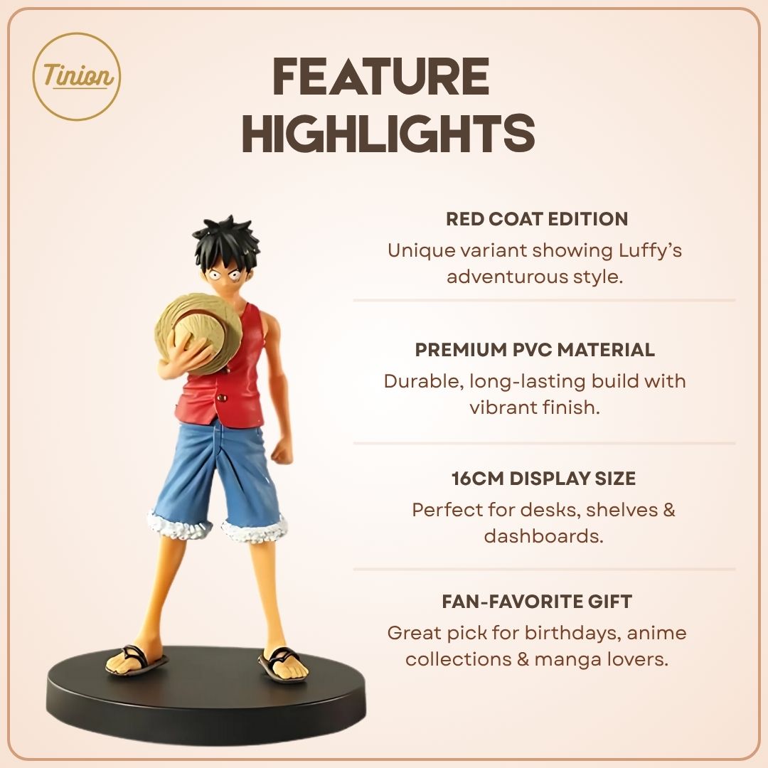 Tinion || Monkey D. Luffy Red Coat Action Figure – 16cm Anime Collectible | One Piece PVC Statue for Desk, Dashboard & Gifting