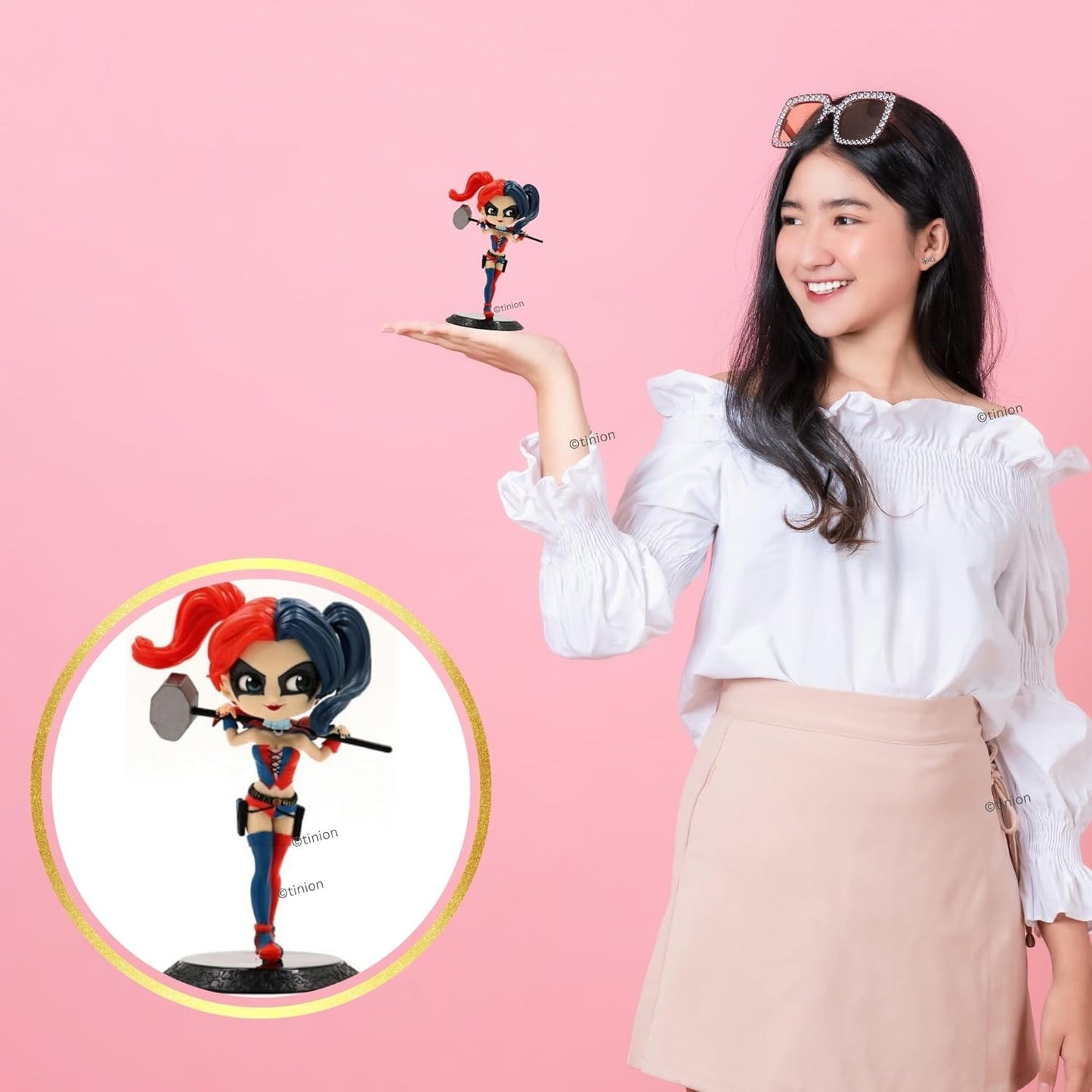 Tinion™|| Harley Quinn SpecialEdition Action Figure for Car Dashboard, Decoration, Cake, Office Desk & Study Table (16cm)(Package of 1)