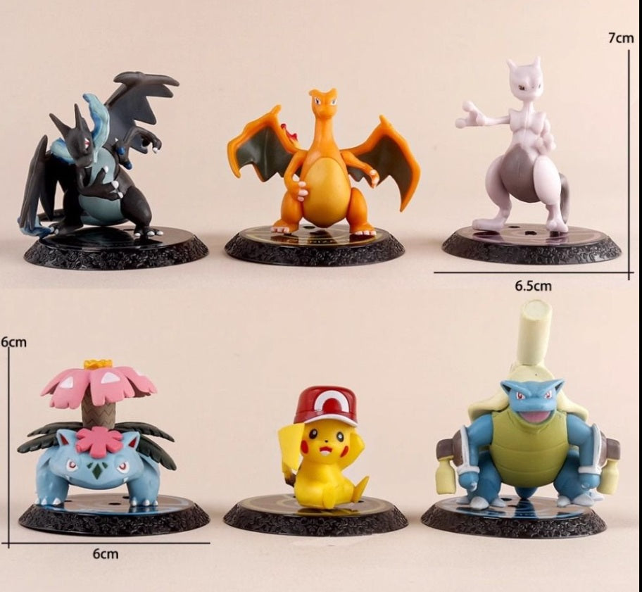 Pokemon Action Figure Limited Edition for Car Dashboard, Decoration, Cake, Office Desk & Study Table (9cm)(Pack of 6)
