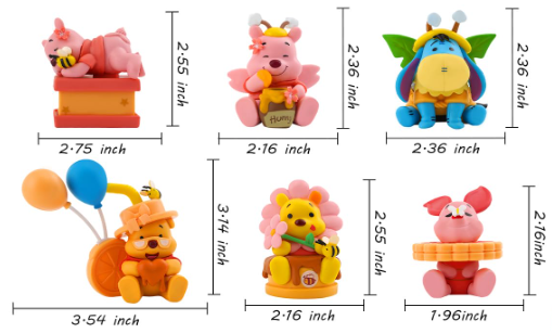 Tinion || Winnie The poohh Themed Figurines Used for Decoration,Cake Toppers,Study Table and Office Tables (Set of 6)