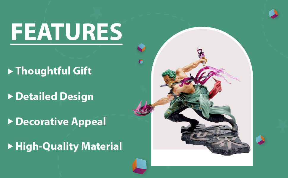 Tinion||ONE Piece- Roronoa Zoro- HIGH Detailed -Action Figure Miniature Toy Figure (Doll) Special Edition for Car Dashboard, Decoration, Cake, Office Desk & Study Table (Pack of 1) (Height- 18cm)