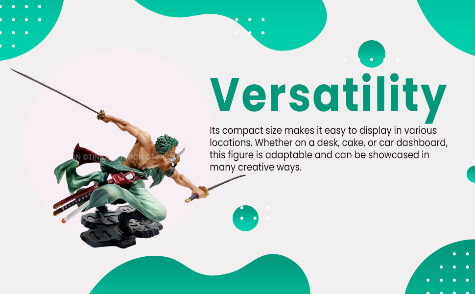 Tinion||ONE Piece- Roronoa Zoro- HIGH Detailed -Action Figure Miniature Toy Figure (Doll) Special Edition for Car Dashboard, Decoration, Cake, Office Desk & Study Table (Pack of 1) (Height- 18cm)